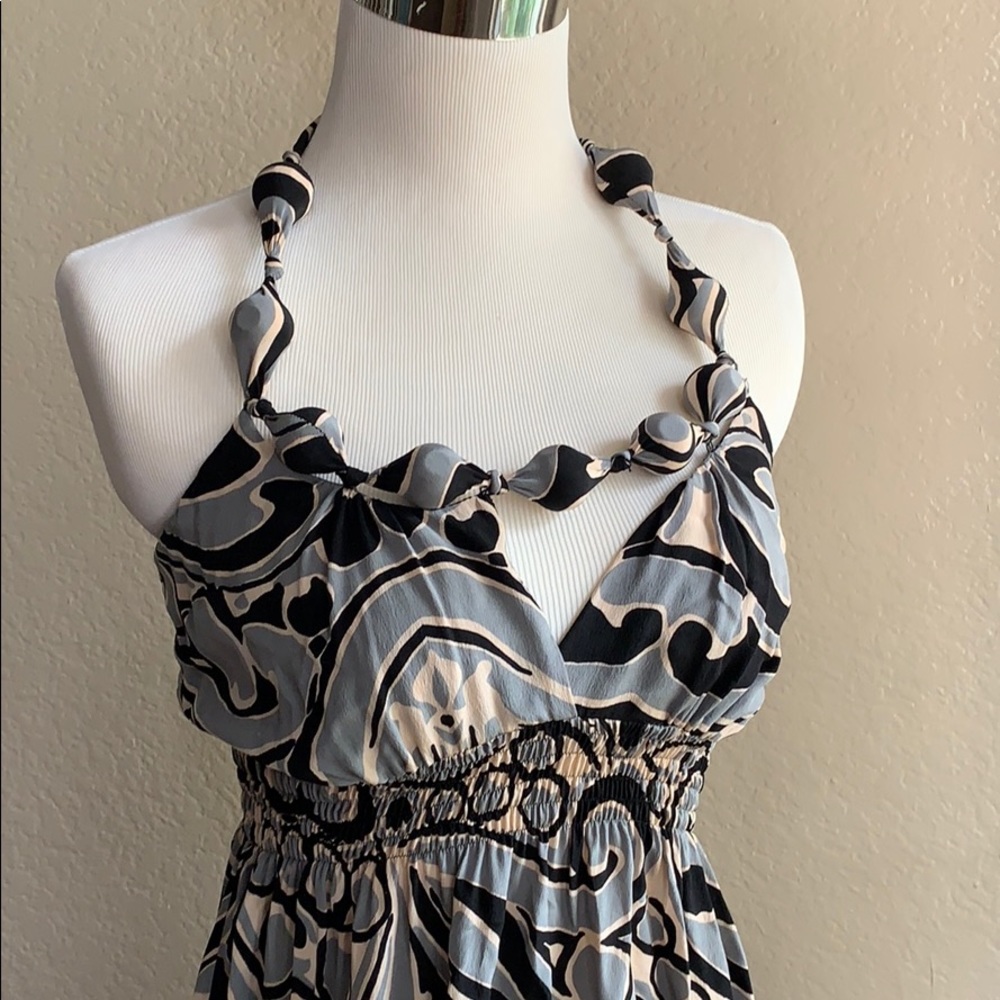 Akiko silk dress gray pattern with covered beads
